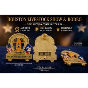 Houston Livestock Show and Rodeo 2016 Auction Contributor Pin Gold Tone Enamel